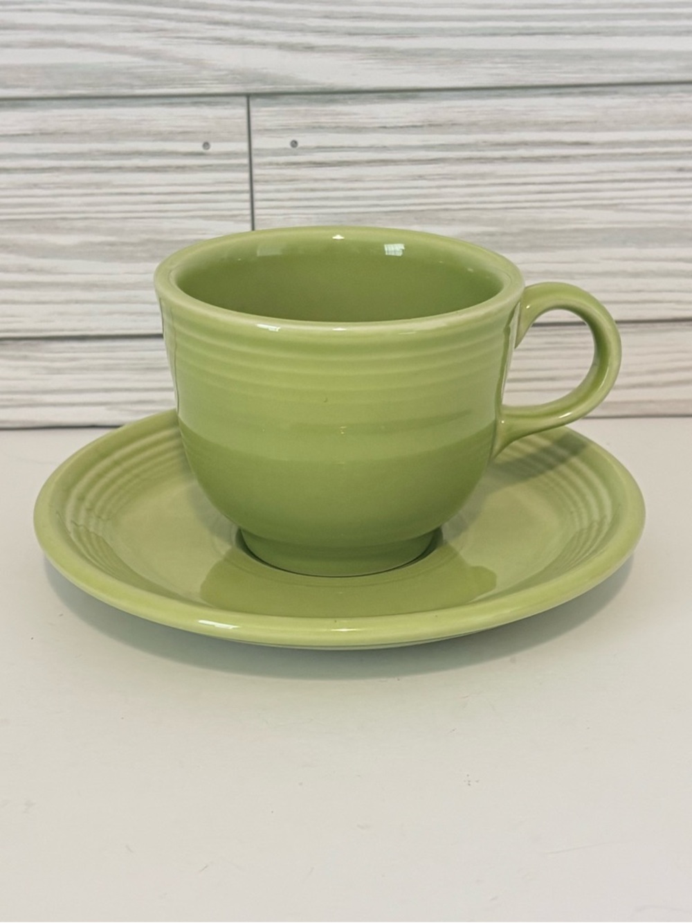 Homer Laughlin Fiestaware Chartreuse Green Cup and Saucer Set - Retired Color